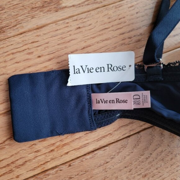 NWT La Vie En Rose Push-Up Strapless Demi Bra Navy Blue Size 38D - Picture 9 of 14